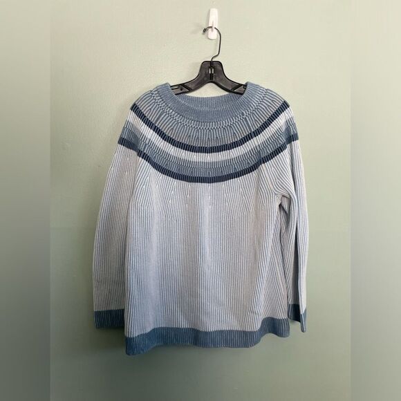 Lands’ End 100% Cotton Blue and White Knit Crew Neck Sweater SZ 1X - Picture 1 of 6